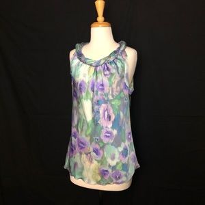 Watercolor Inspired Summer Blouse Sz L